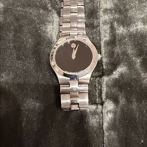 Movado Silver Metal Watch with Black Dial